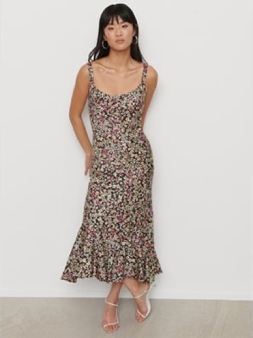 DYNAMITE - FLORAL Satin Slip Dress. Midi length. Mermaid Swing Hem. XS - Picture 6 of 6